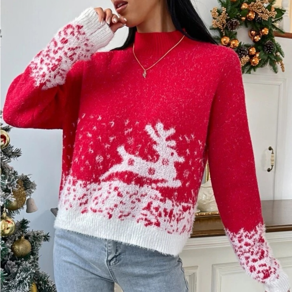 New Holiday pattern mock neck sweater